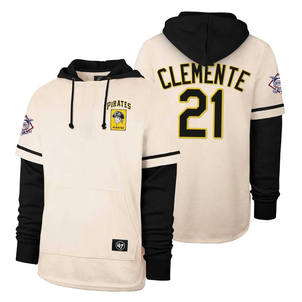 Men Pittsburgh Pirates 21 Clemente Cream 2021 Pullover Hoodie MLB Jersey
